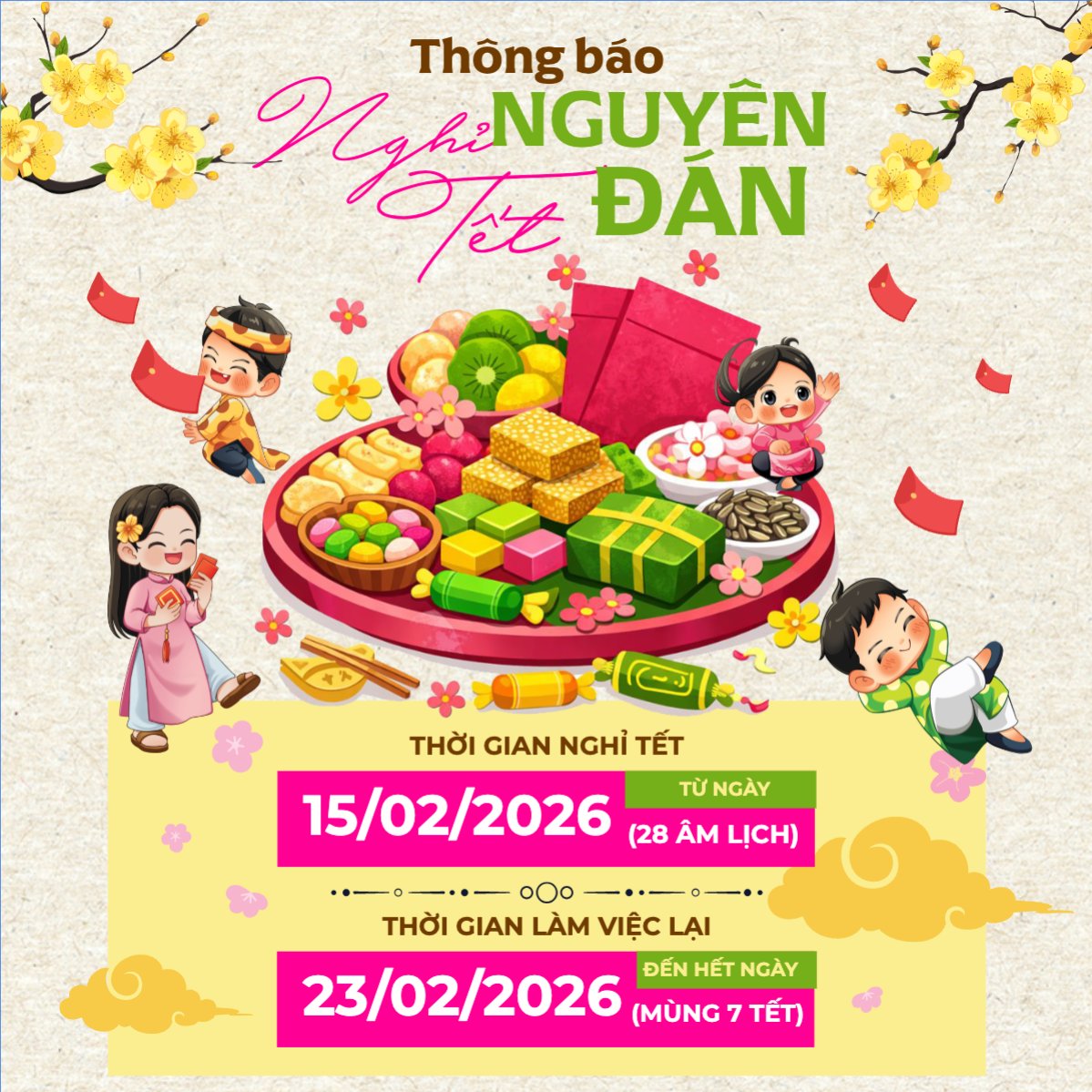 Mẫu Bài post MXH vuông Thông báo nghỉ tết Nguyên Đán — LayerPic