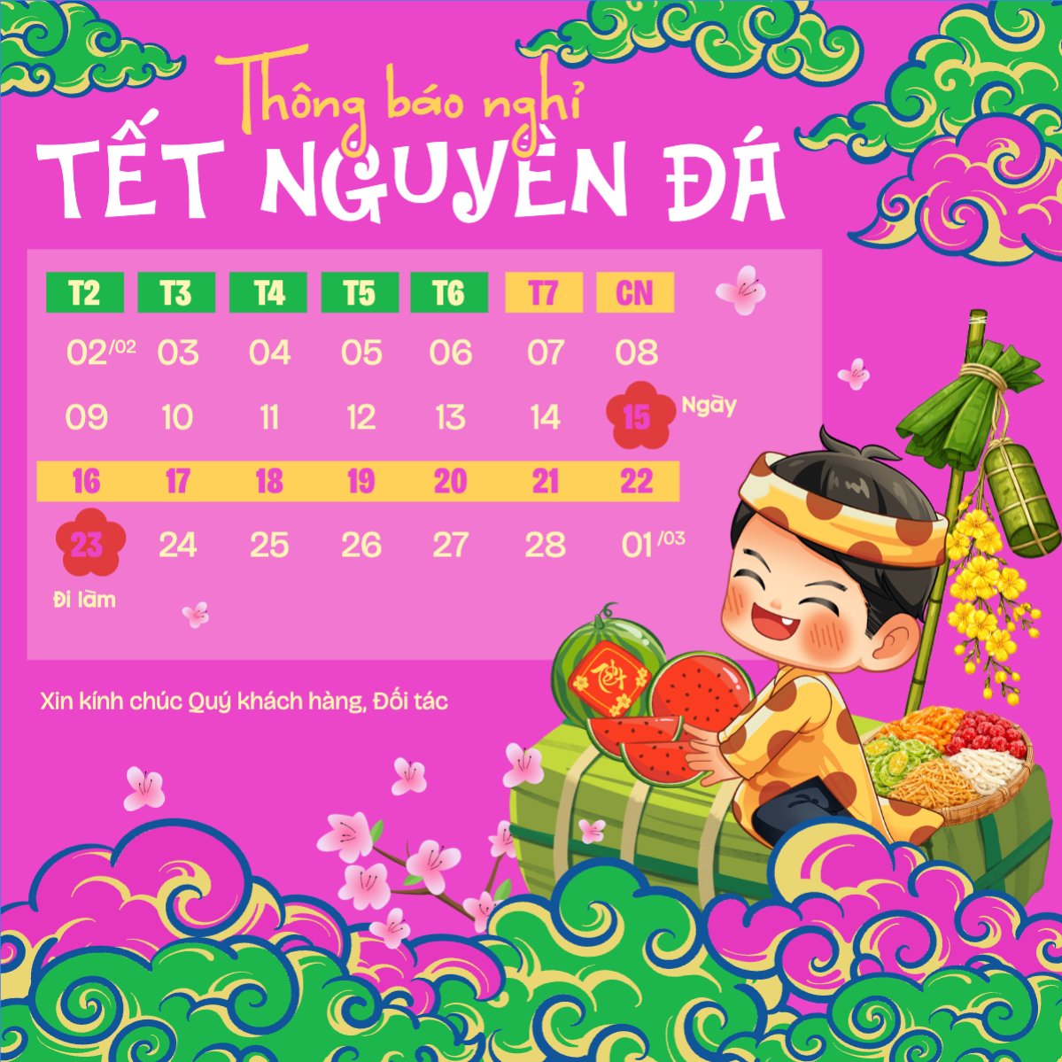 Mẫu Bài post MXH vuông Thông báo nghỉ tết Nguyên Đán — LayerPic