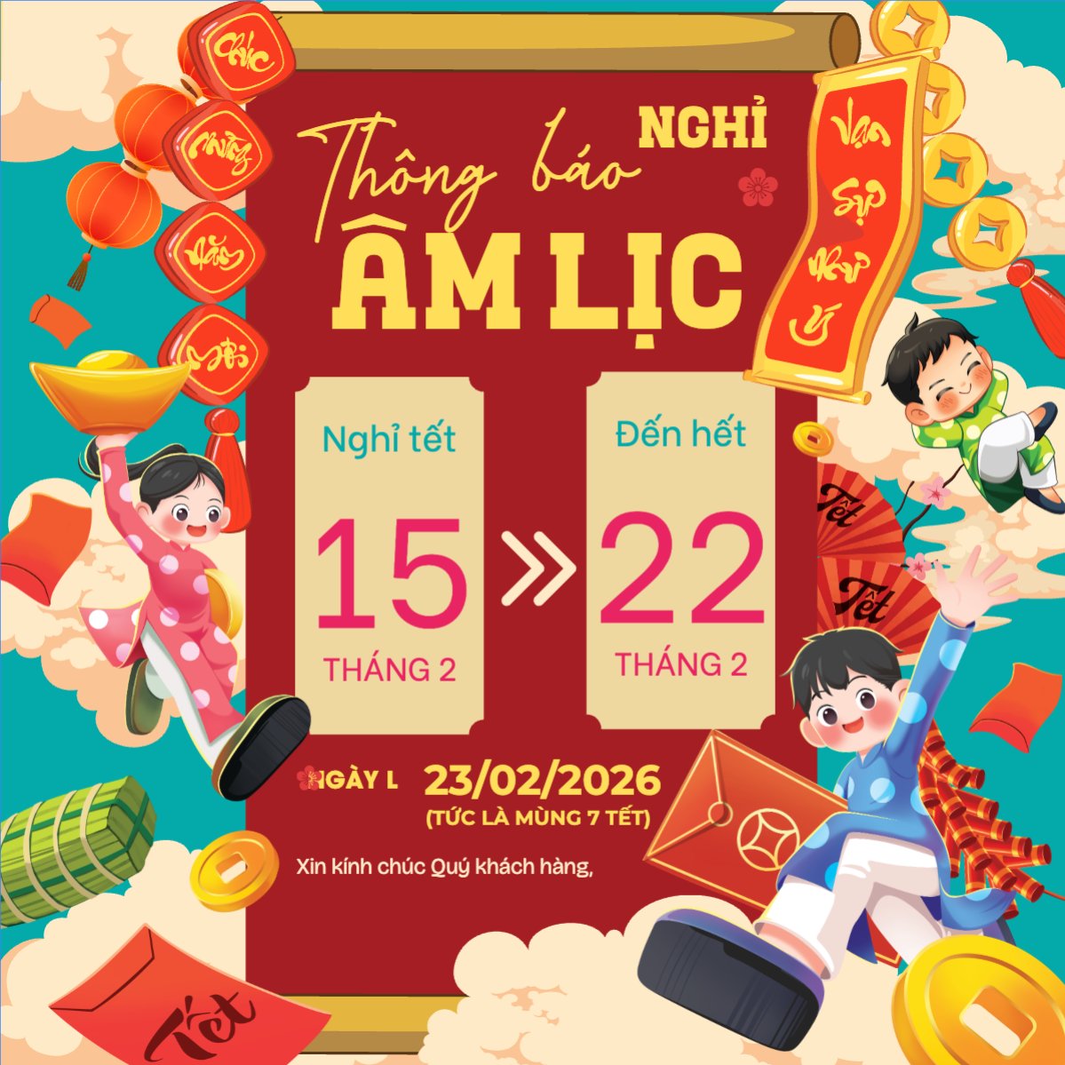Mẫu Bài post MXH vuông Thông báo nghỉ tết âm lịch — LayerPic