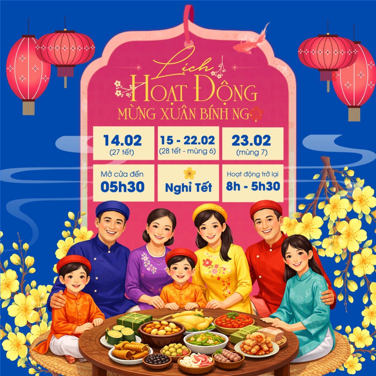 Mẫu Bài post MXH vuông Lịch hoạt động mừng xuân bính ngọ — LayerPic