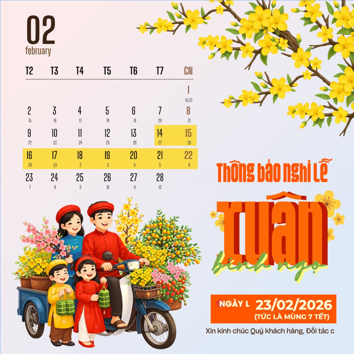 Mẫu Bài post MXH vuông Thông báo nghỉ tết Nguyên Đán — LayerPic