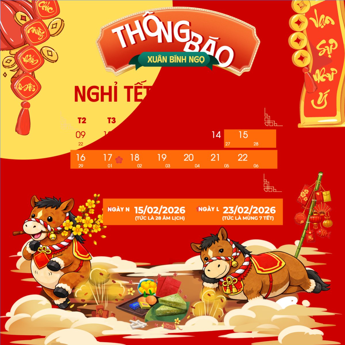 Mẫu Bài post MXH vuông Thông báo nghỉ tết Nguyên Đán — LayerPic