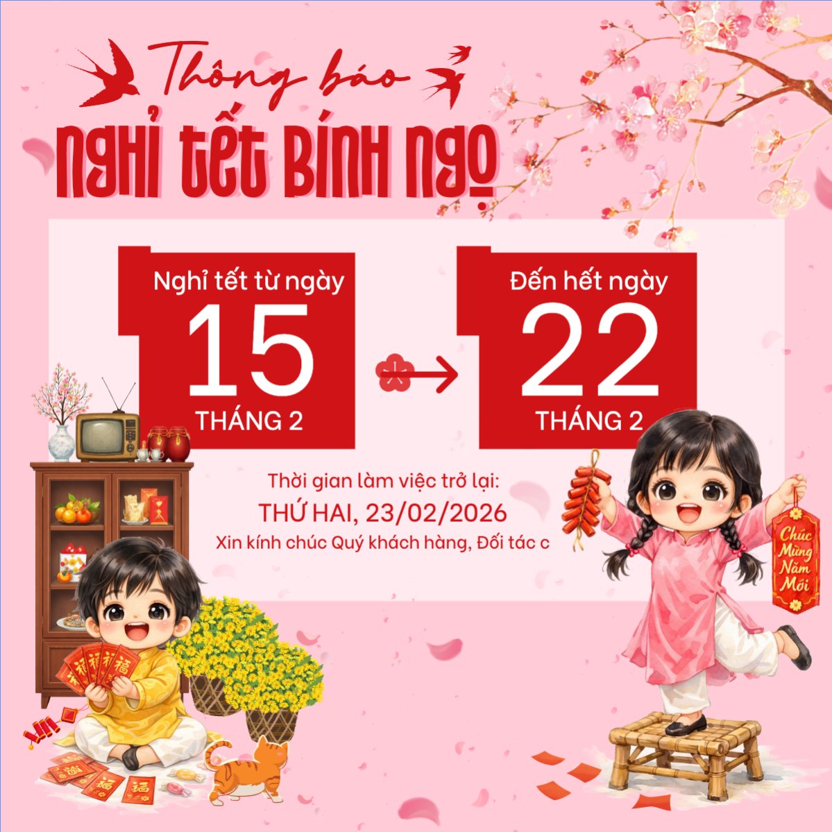 Mẫu Bài post MXH vuông Thông báo nghỉ tết Nguyên Đán — LayerPic