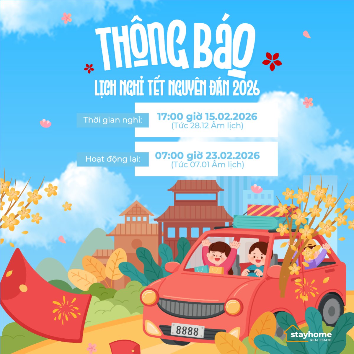Mẫu Bài post MXH vuông Thông báo lịch nghỉ tết nguyên đán Bính Ngọ 2026 — LayerPic