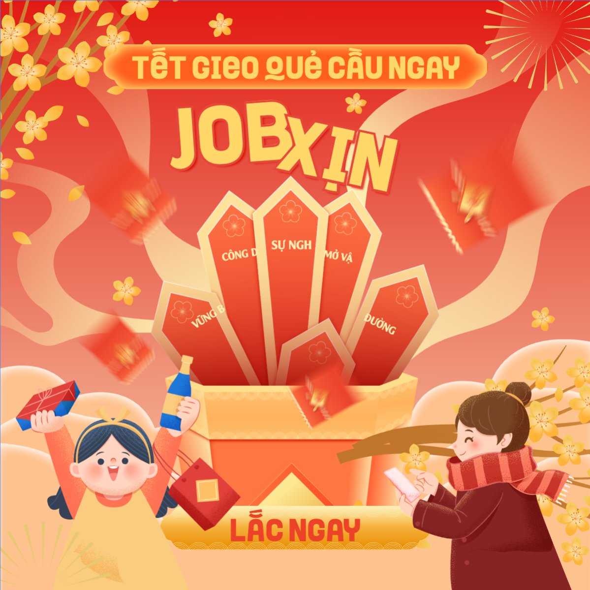 Mẫu Bài post MXH vuông Tết gieo quẻ cầu ngay Job xịn — LayerPic