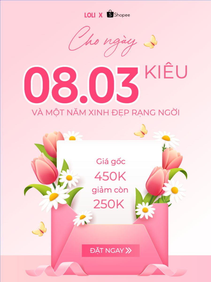 Mẫu Banner dọc Mua sắm, giảm giá, sale, 8/3, quốc tế phụ nữ, women's day, beauty, làm đẹp, thẩm mỹ, sự kiện, event — LayerPic