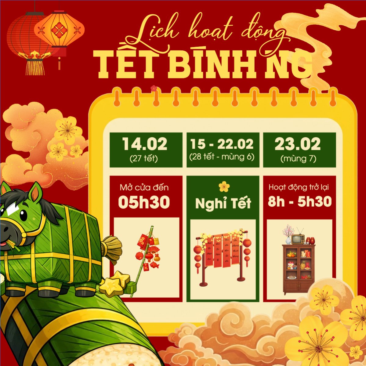 Mẫu Bài post MXH vuông Lịch hoạt động tết bính ngọ — LayerPic