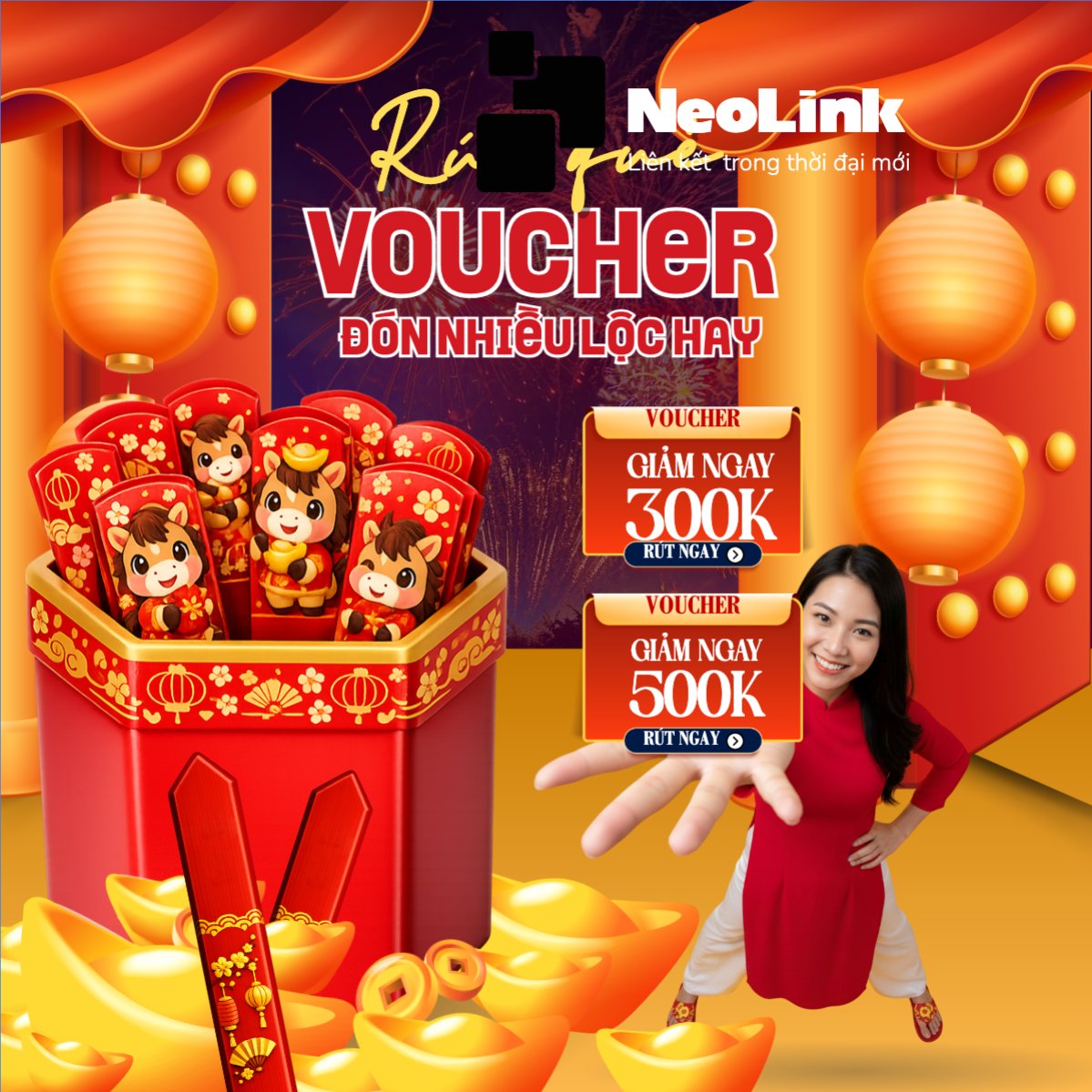 Mẫu Bài post MXH vuông Rút quẻ voucher đón nhiều lộc hay — LayerPic
