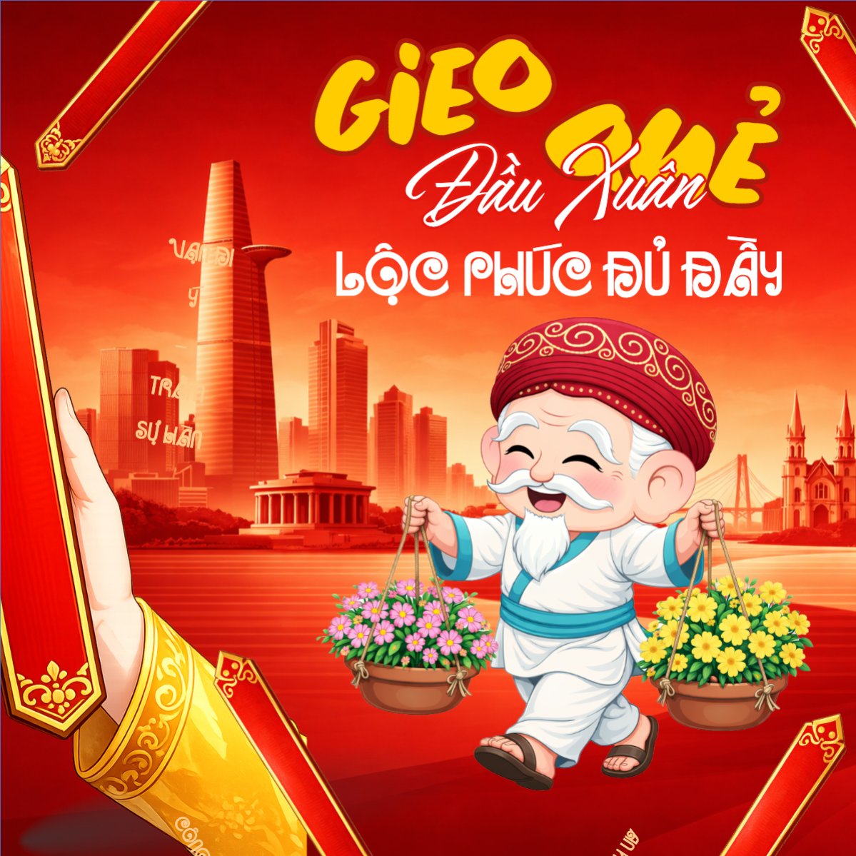 Mẫu Bài post MXH vuông Gieo quẻ đầu xuân lộc phúc đủ đầy — LayerPic