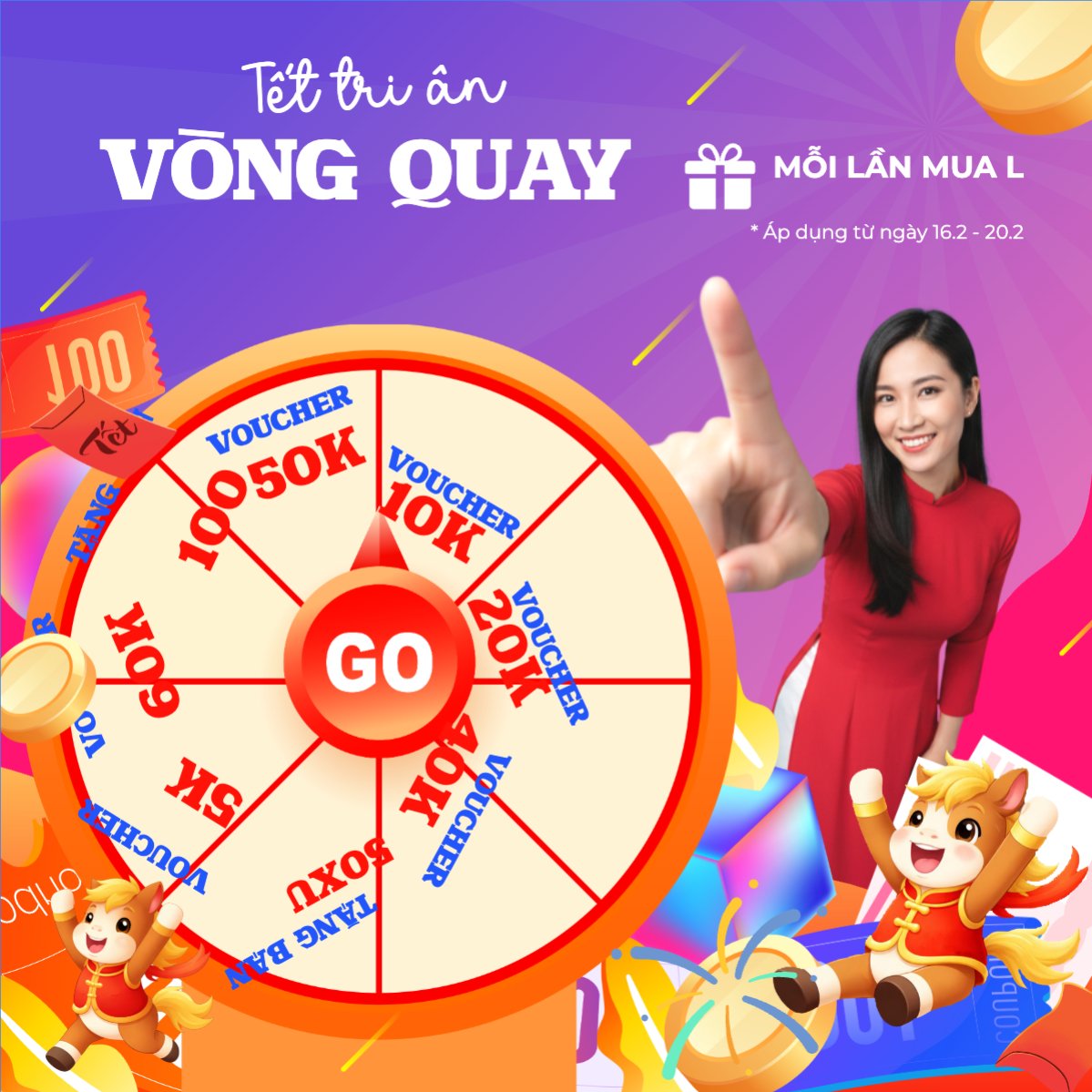 Mẫu Bài post MXH vuông Tết tri ân vòng quay may mắn — LayerPic