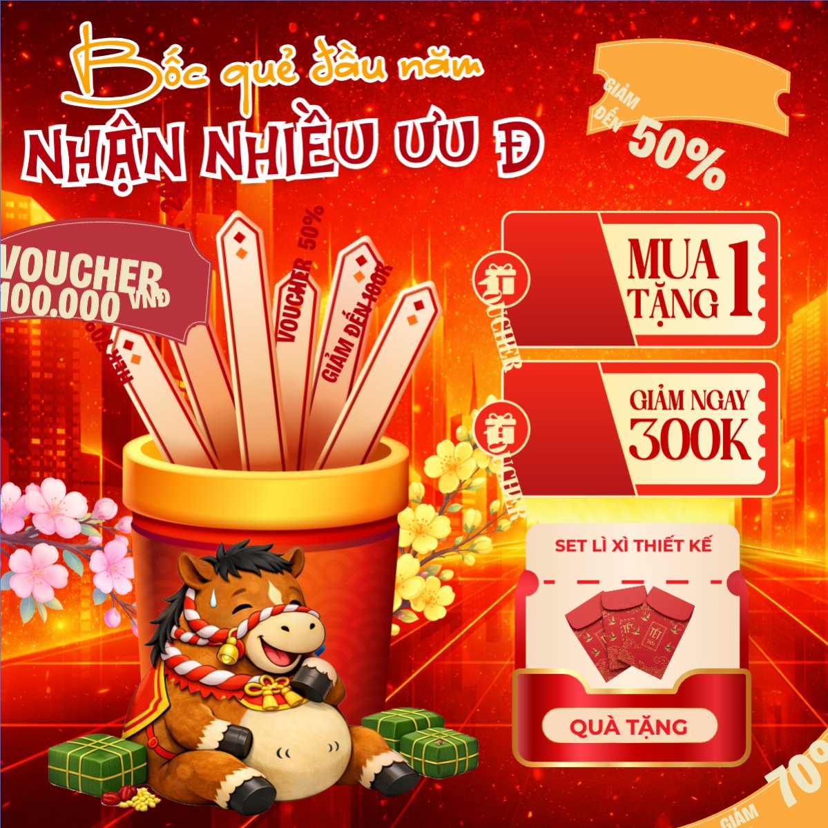 Mẫu Bài post MXH vuông Bốc quẻ đầu năm nhận nhiêu ưu đãi — LayerPic