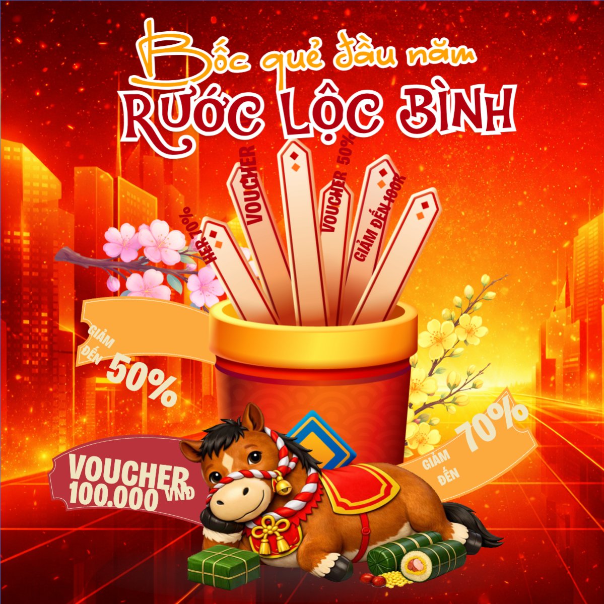 Mẫu Bài post MXH vuông Bốc quẻ đầu năm rước lộc bình an — LayerPic