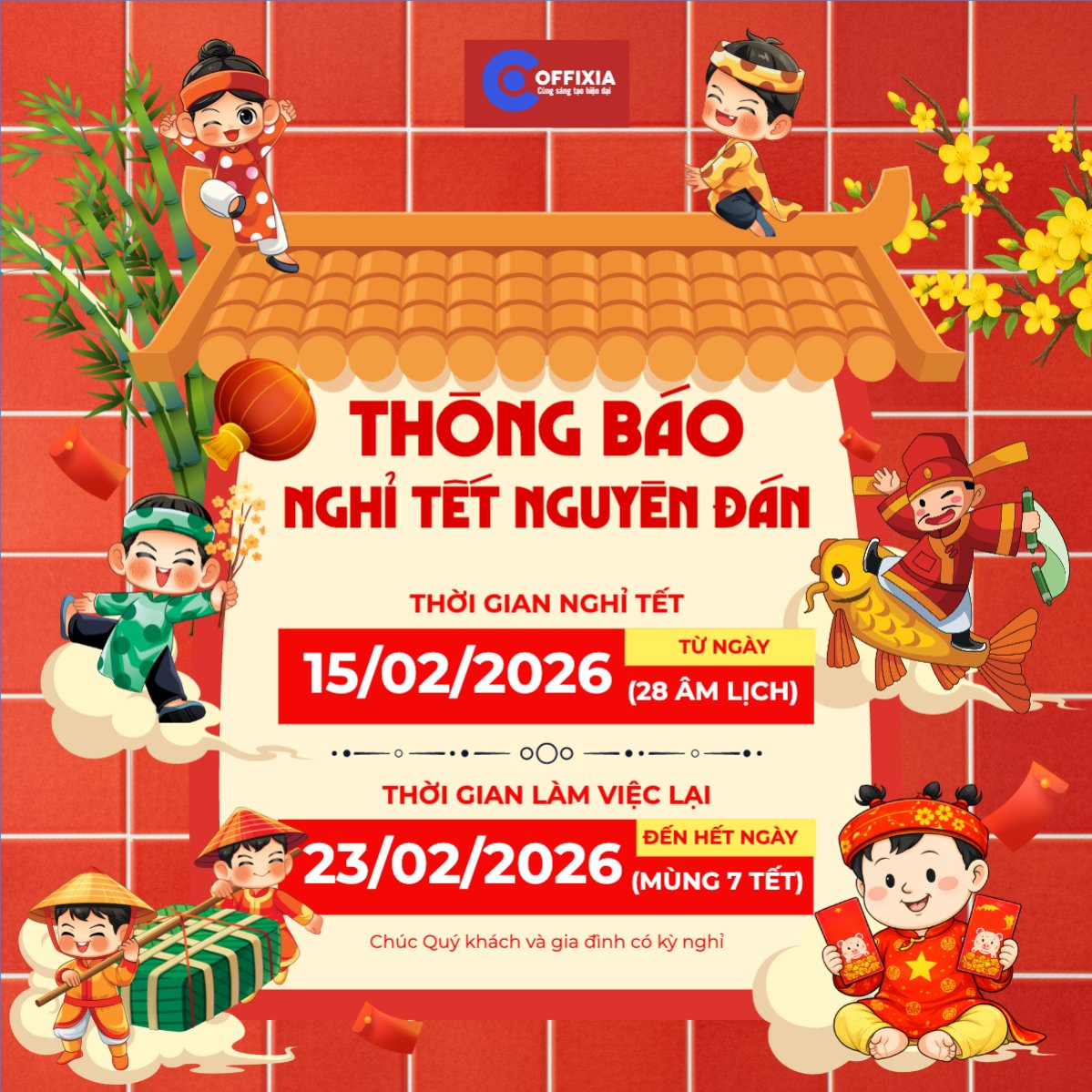 Mẫu Bài post MXH vuông Thông báo nghỉ tết Nguyên Đán — LayerPic
