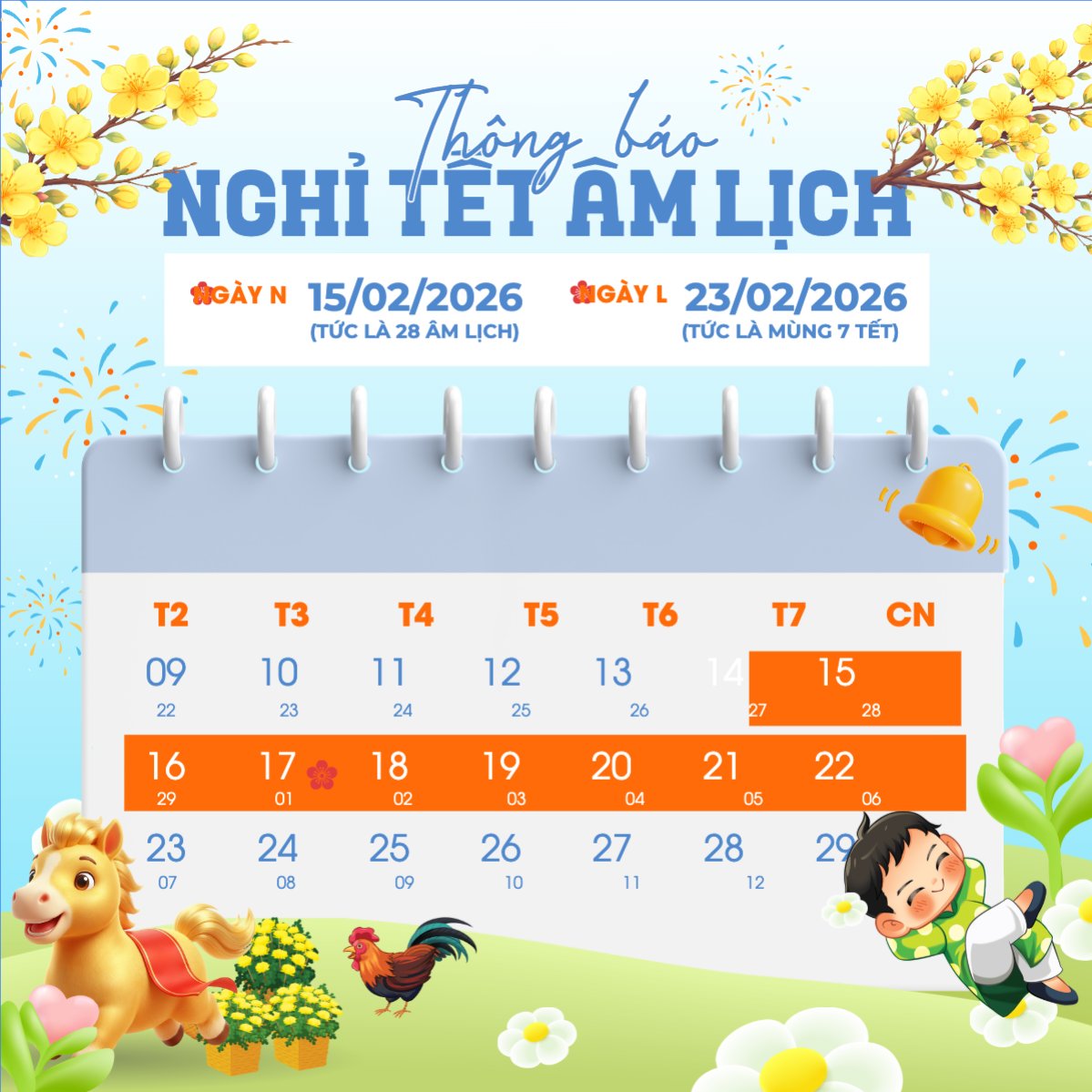 Mẫu Bài post MXH vuông Thông báo nghỉ tết âm lịch — LayerPic
