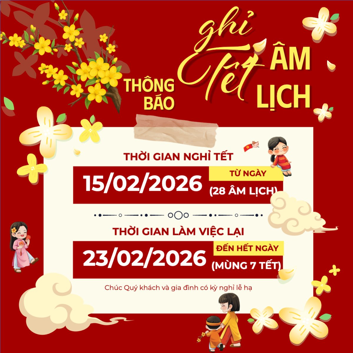 Mẫu Bài post MXH vuông Thông báo nghỉ tết âm lịch — LayerPic