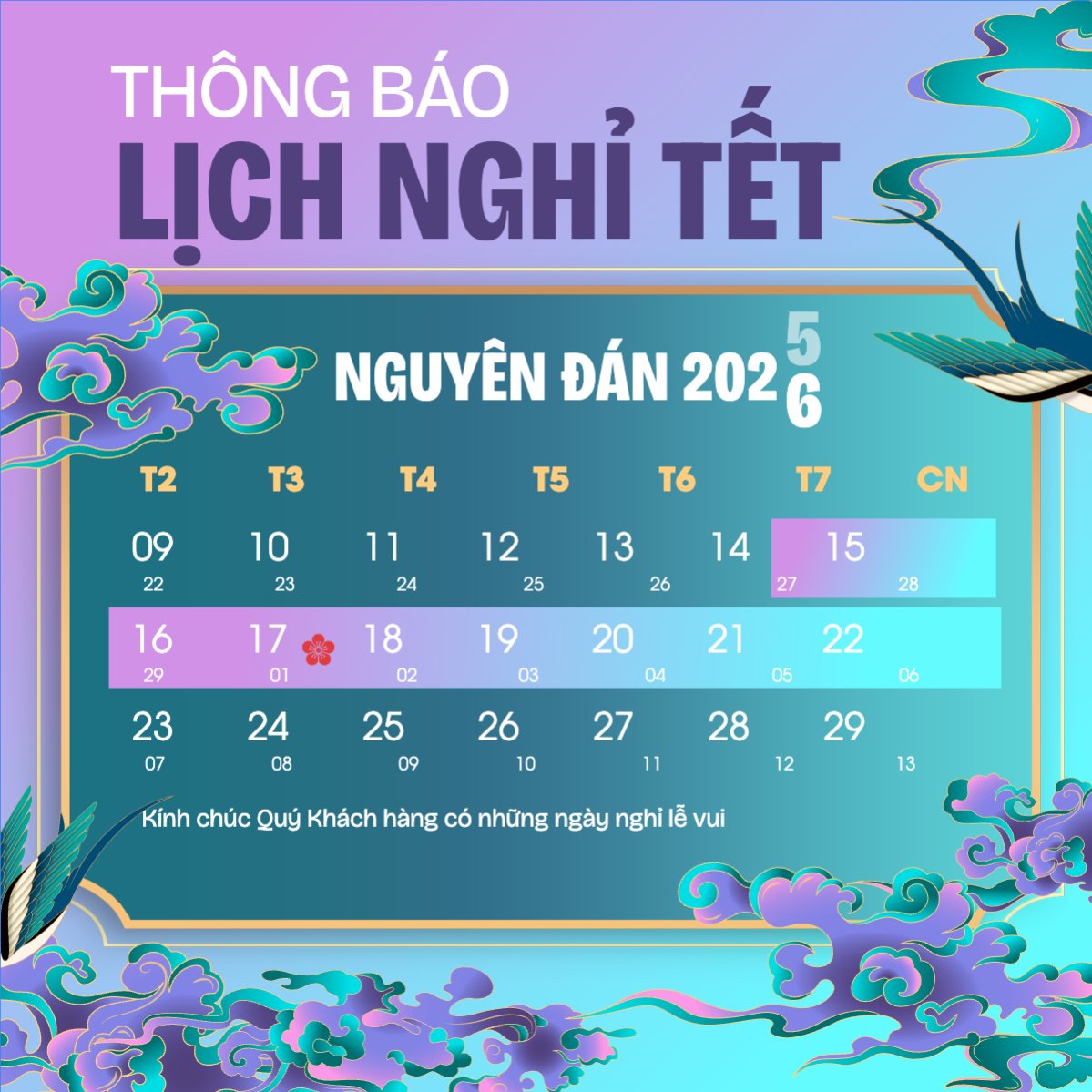 Mẫu Bài post MXH vuông Thông báo nghỉ tết Nguyên Đán — LayerPic