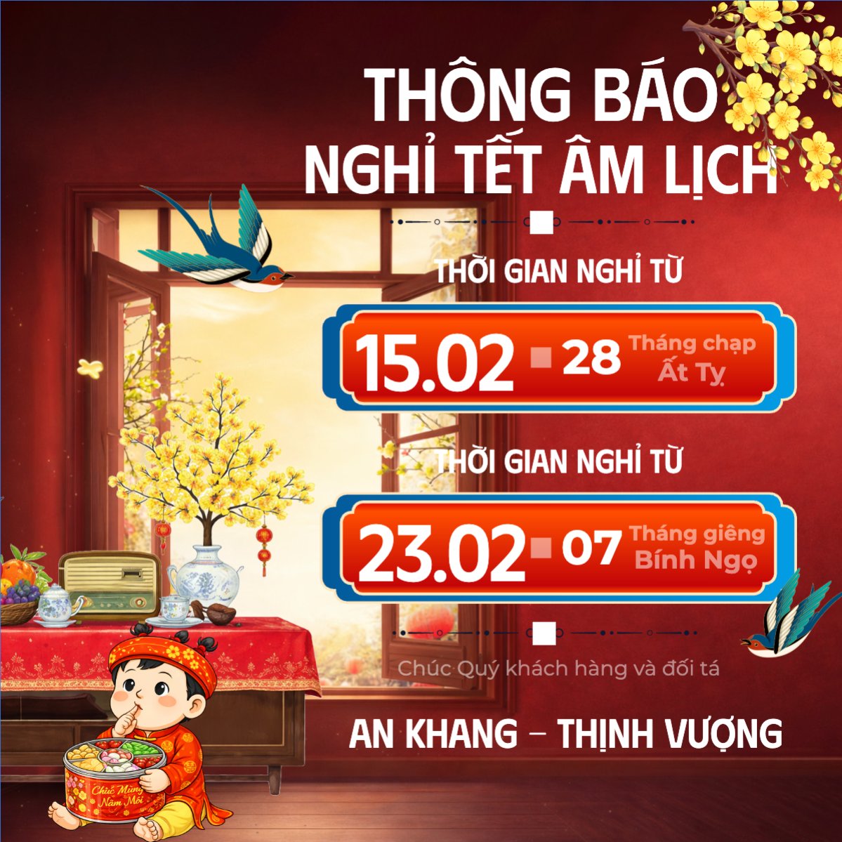 Mẫu Bài post MXH vuông Thông báo nghỉ tết âm lịch — LayerPic