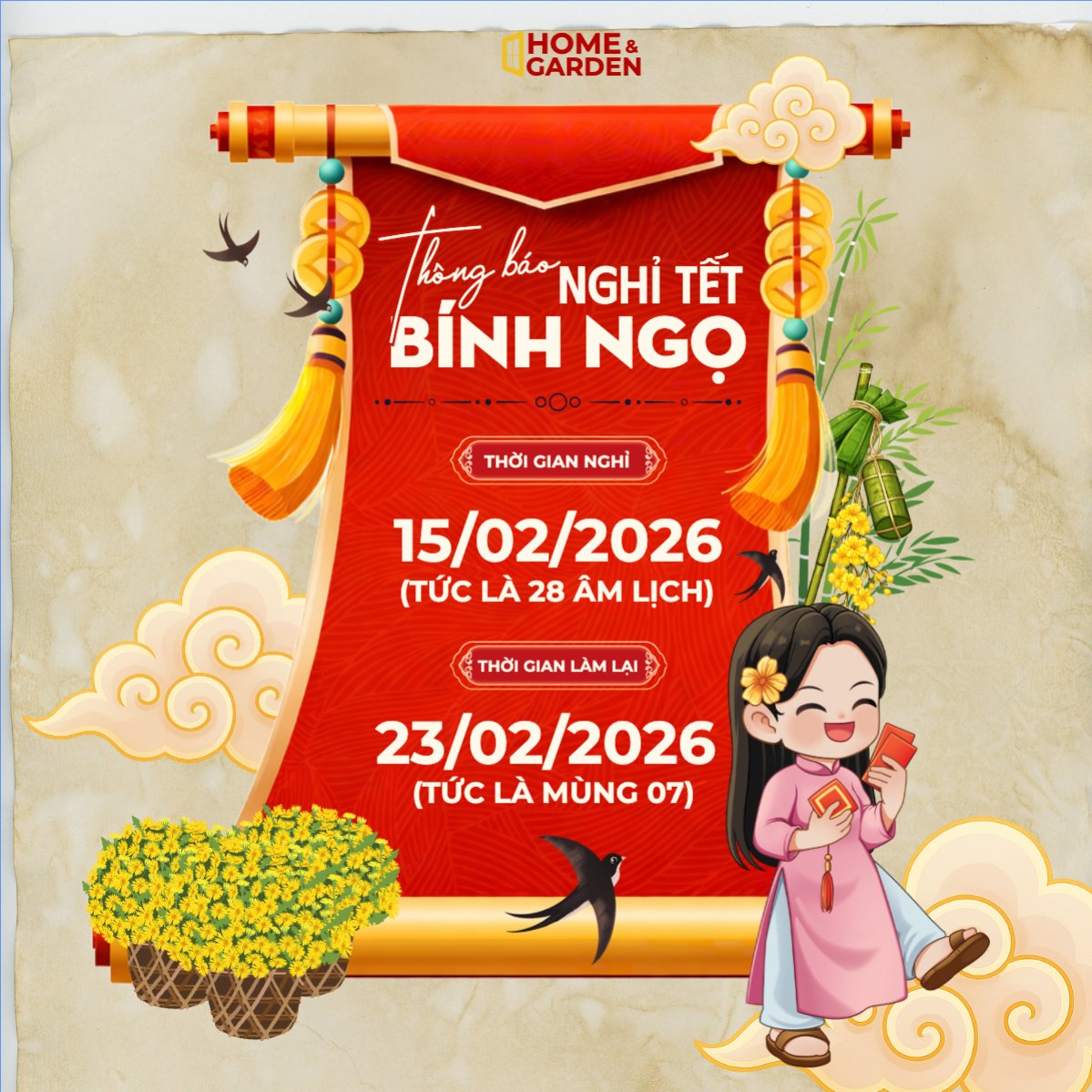 Mẫu Bài post MXH vuông Thông báo nghỉ tết Nguyên Đán — LayerPic