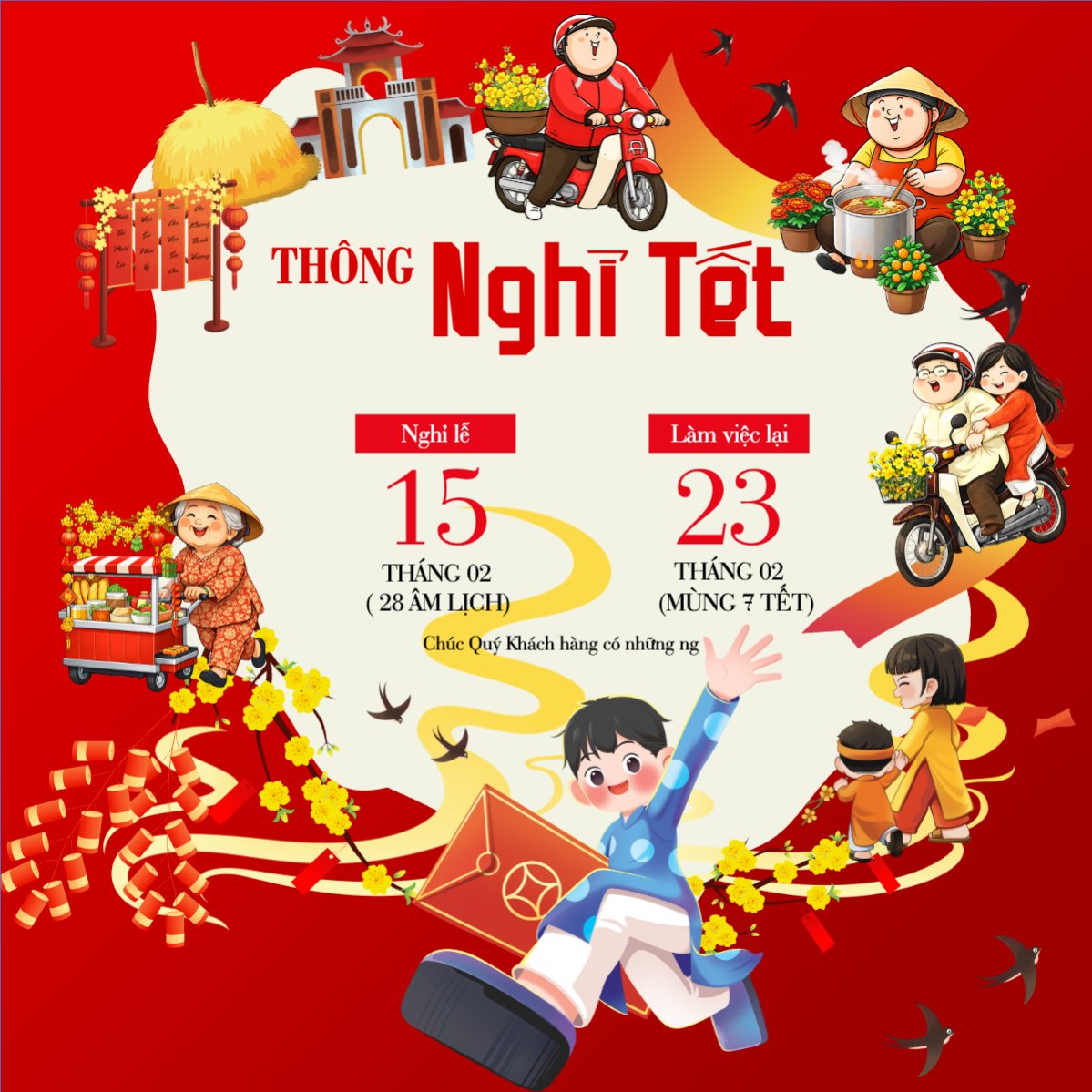 Mẫu Bài post MXH vuông Thông báo nghỉ tết Nguyên Đán — LayerPic