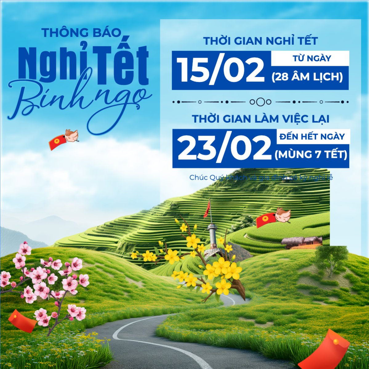 Mẫu Bài post MXH vuông Thông báo nghỉ tết Nguyên Đán — LayerPic