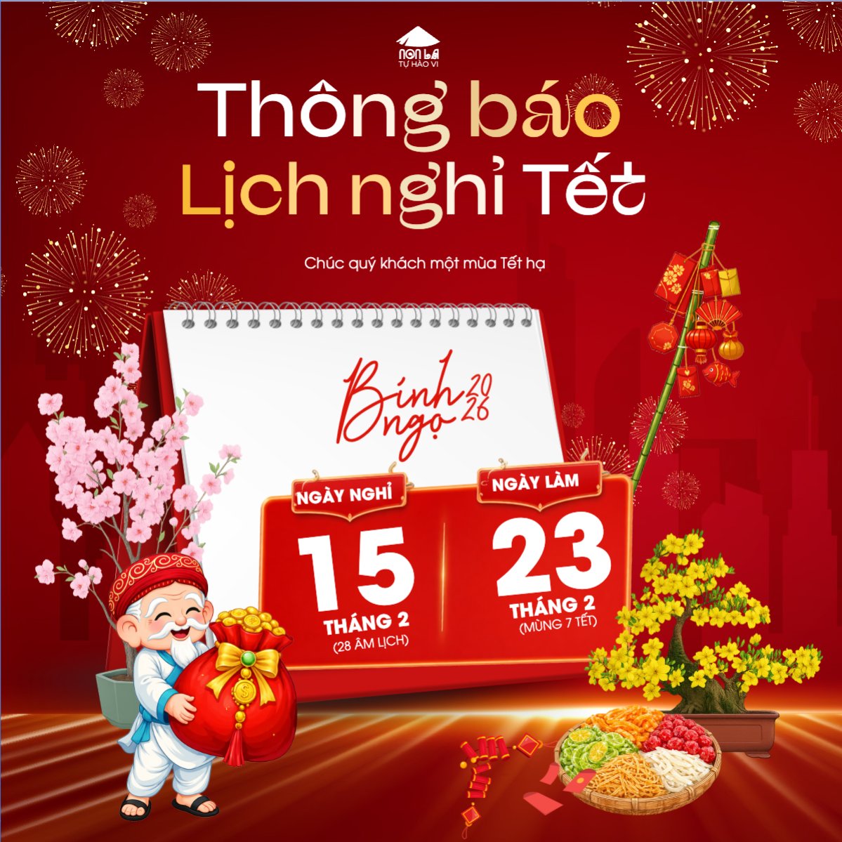 Mẫu Bài post MXH vuông Thông báo nghỉ tết Nguyên Đán — LayerPic