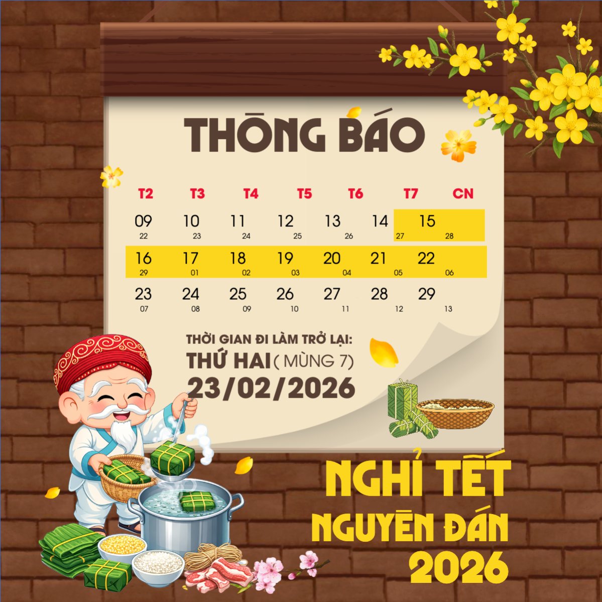 Mẫu Bài post MXH vuông Thông báo nghỉ tết Nguyên Đán — LayerPic
