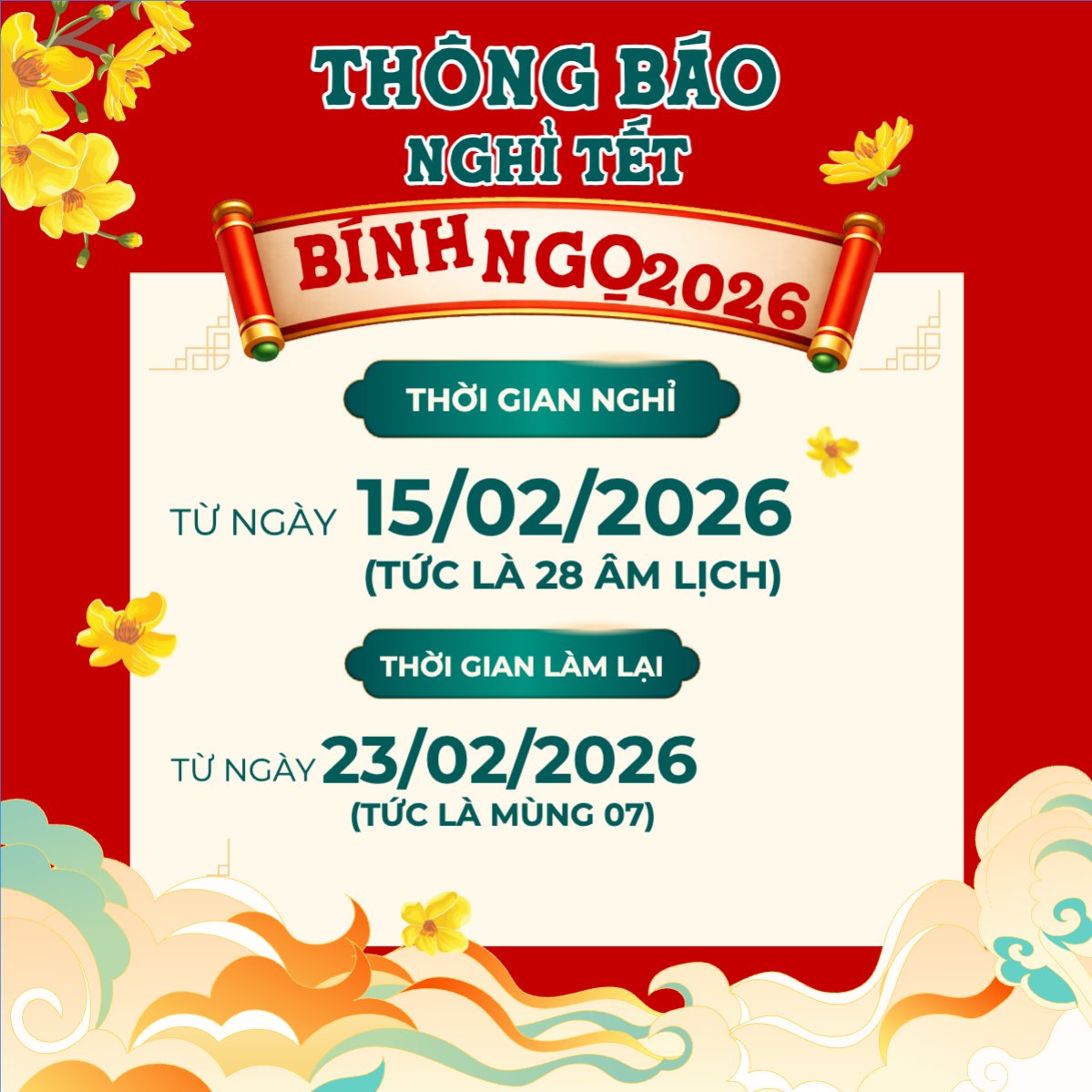 Mẫu Bài post MXH vuông Thông nghỉ tết Nguyên Đán — LayerPic