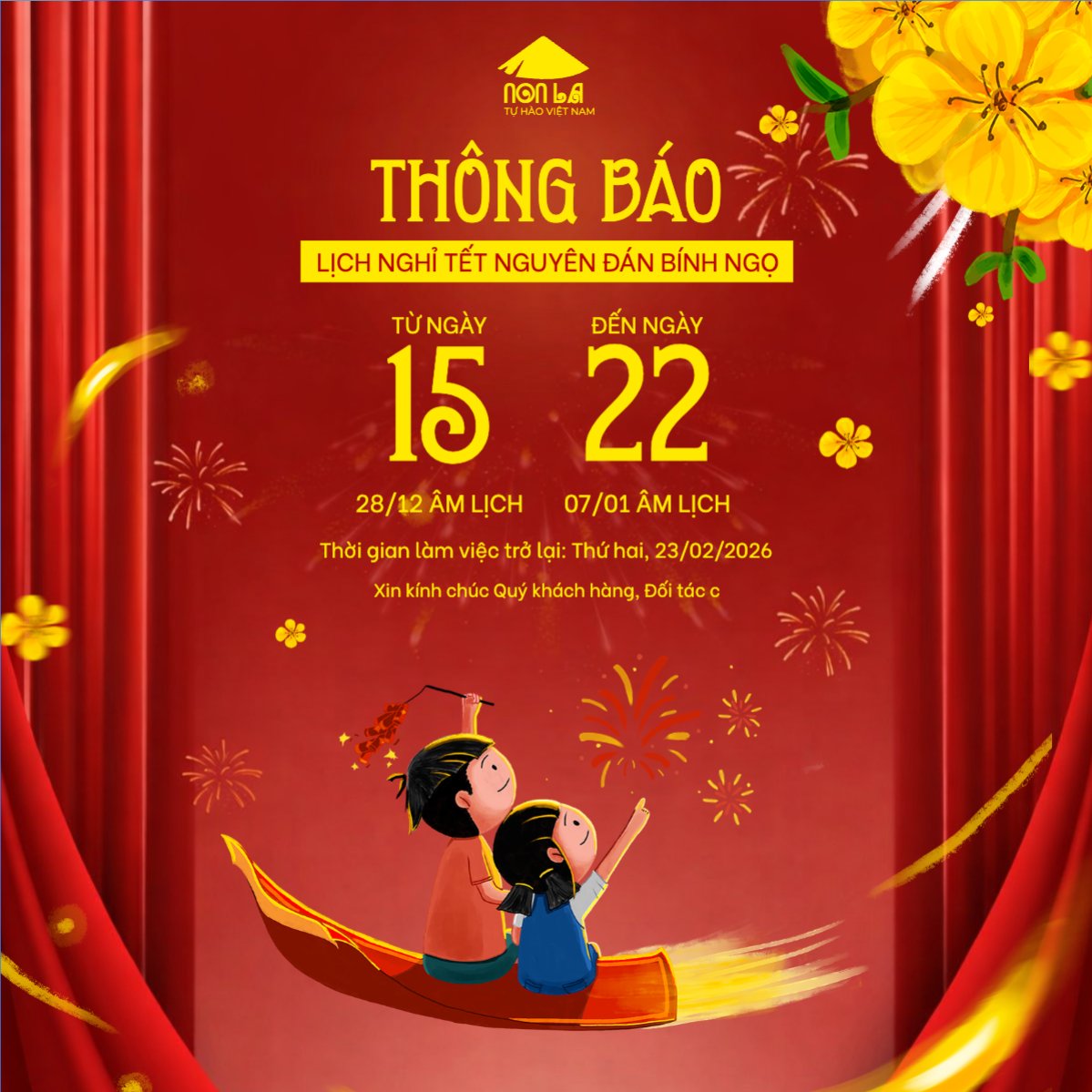 Mẫu Bài post MXH vuông Thông báo lịch nghỉ tết nguyên đán Bính Ngọ 2026 — LayerPic