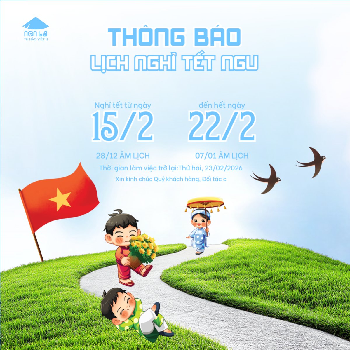 Mẫu Bài post MXH vuông Thông báo lịch nghỉ tết nguyên đán Bính Ngọ 2026 — LayerPic