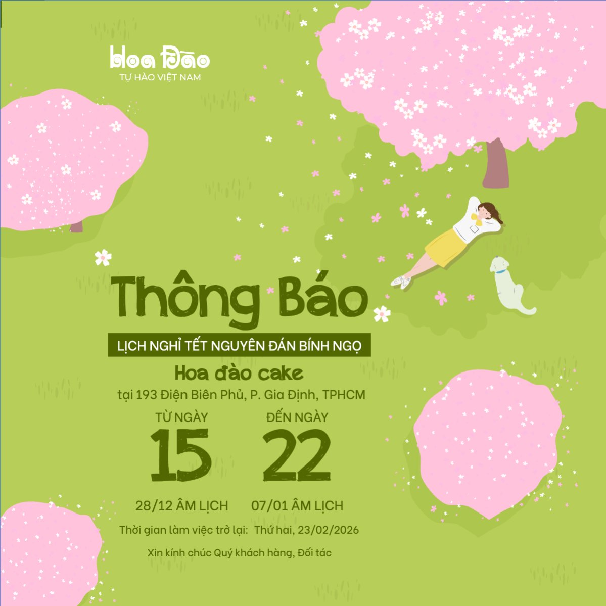 Mẫu Bài post MXH vuông Thông báo lịch nghỉ tết nguyên đán Bính Ngọ 2026 — LayerPic