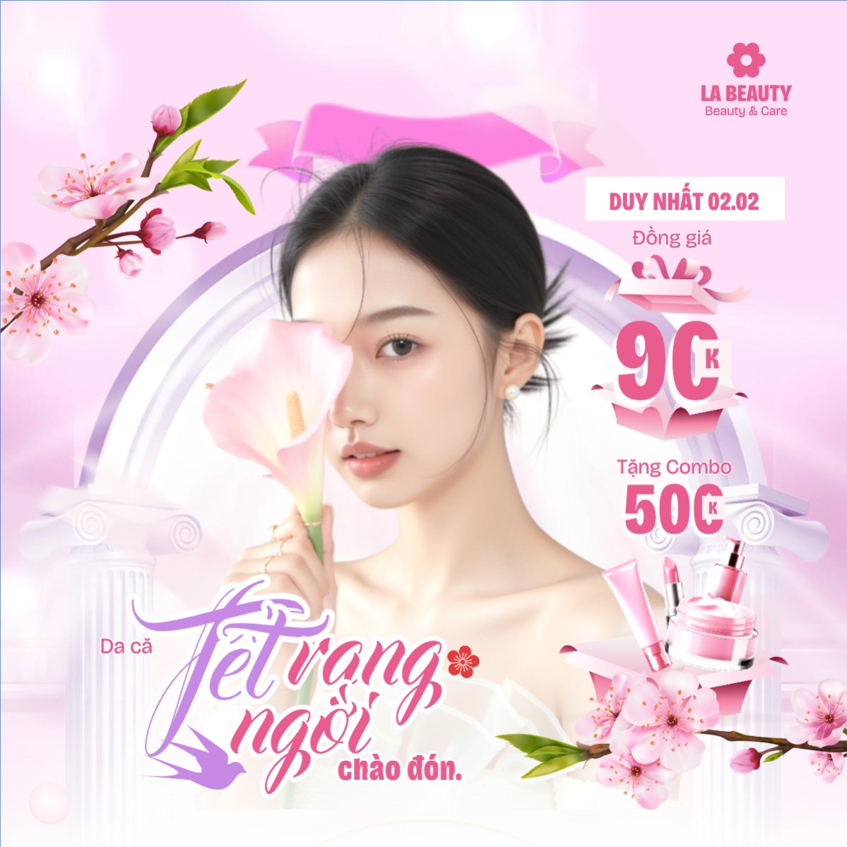 Mẫu Bài post MXH vuông Tết rạng ngời chào đón — LayerPic