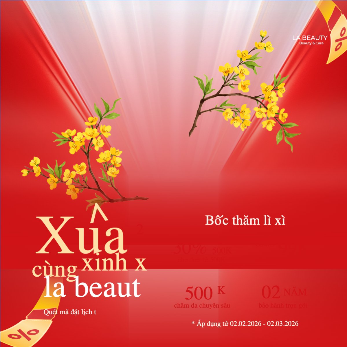 Mẫu Bài post MXH vuông Xuân 2026 xinh xắn cùng La Beauty — LayerPic