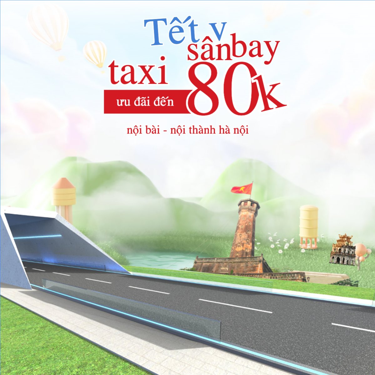 Mẫu Bài post MXH vuông Tết về taxi sân bay ưu đãi đến 80k — LayerPic