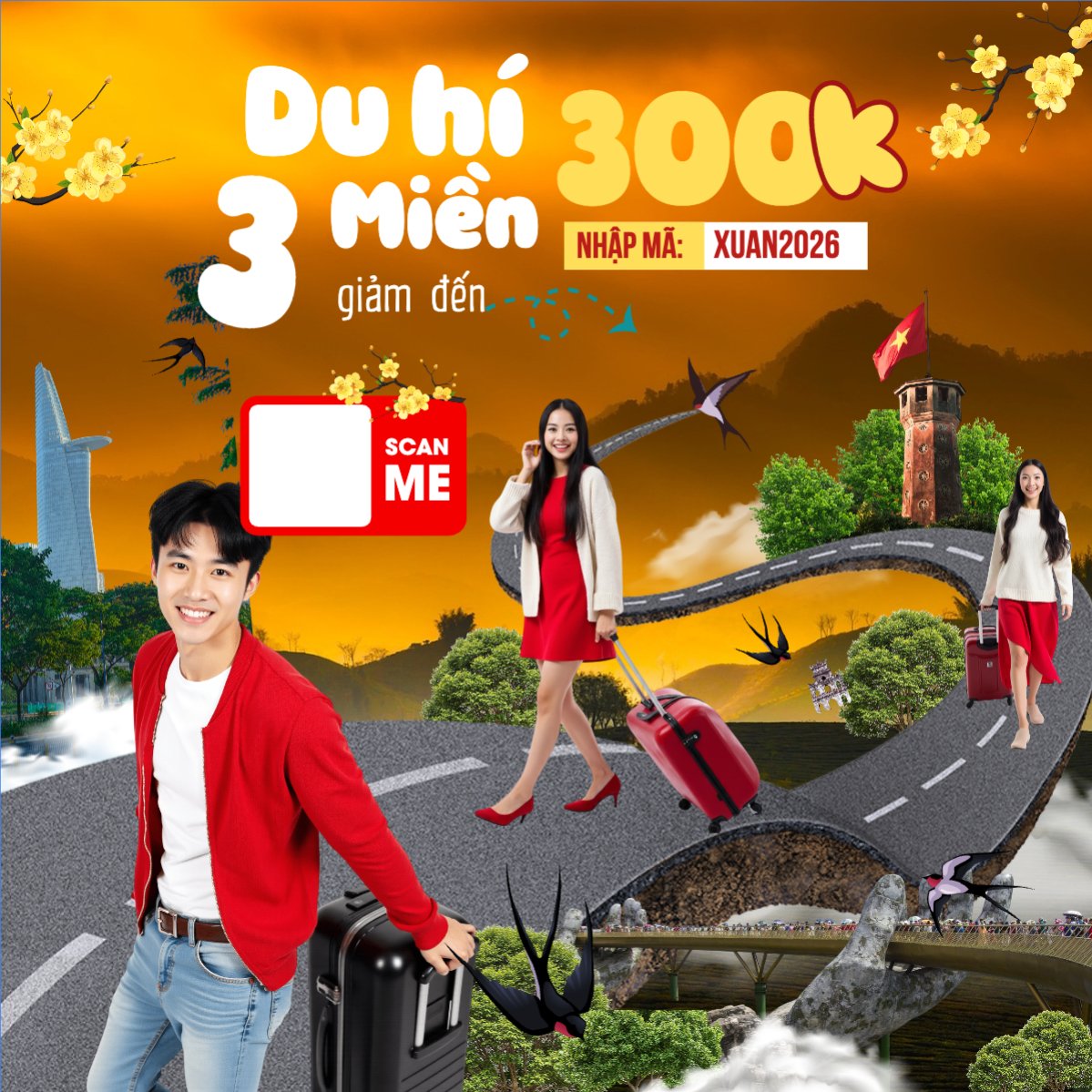 Mẫu Bài post MXH vuông Du hí 3 miền — LayerPic