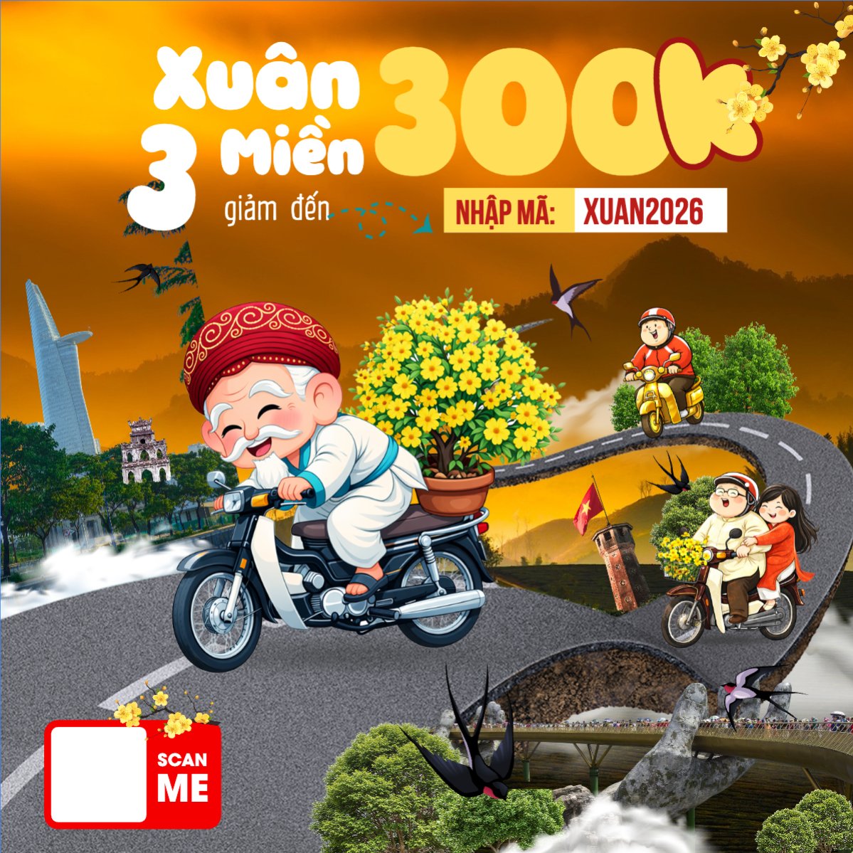 Mẫu Bài post MXH vuông Xuân 3 miền — LayerPic