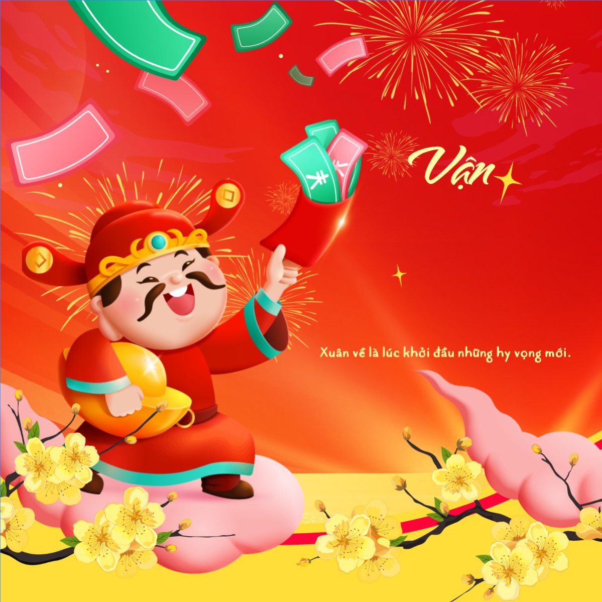 Mẫu Bài post MXH vuông Vận xuân khởi sắc — LayerPic