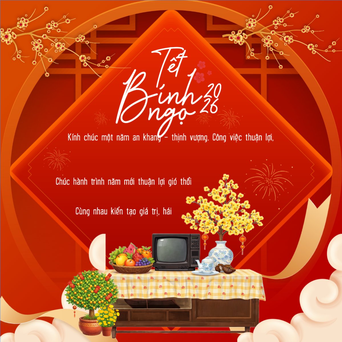 Mẫu Bài post MXH vuông Tết Bính Ngọ 2026 — LayerPic