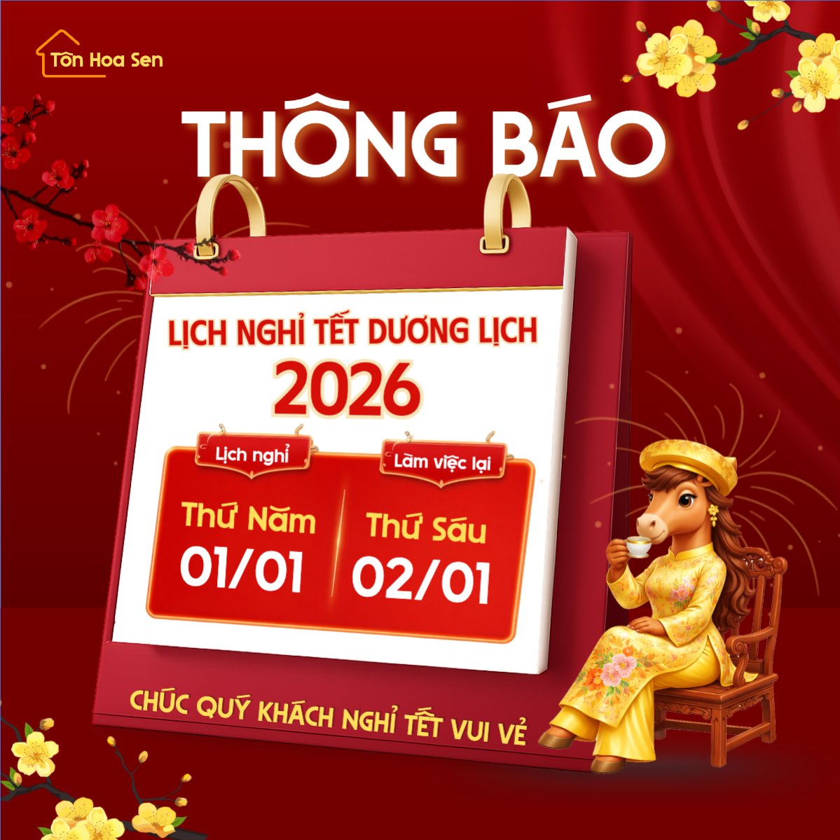 Mẫu Bài post MXH vuông Thông báo nghỉ tết dương lịch — LayerPic