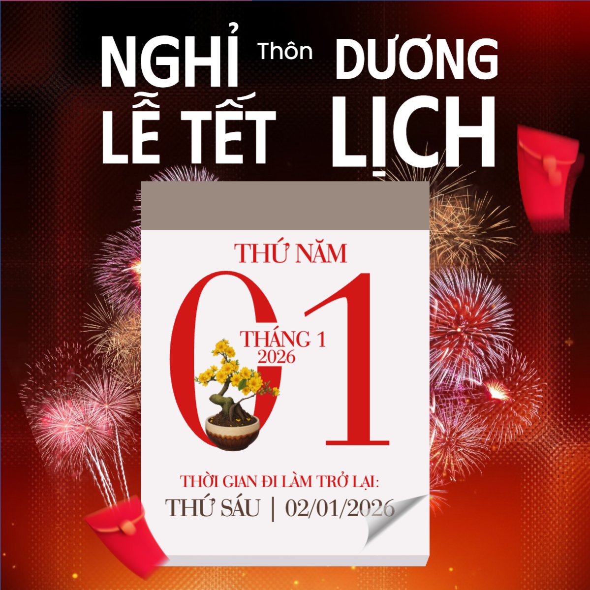 Mẫu Bài post MXH vuông Thông báo nghỉ tết dương lịch — LayerPic