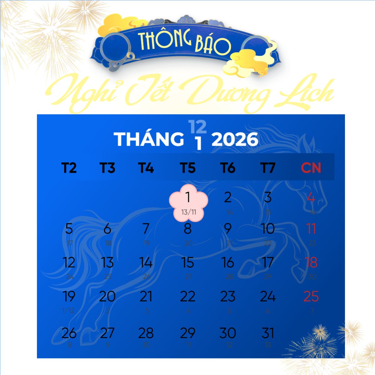 Mẫu Bài post MXH vuông Nghỉ tết dương lịch — LayerPic