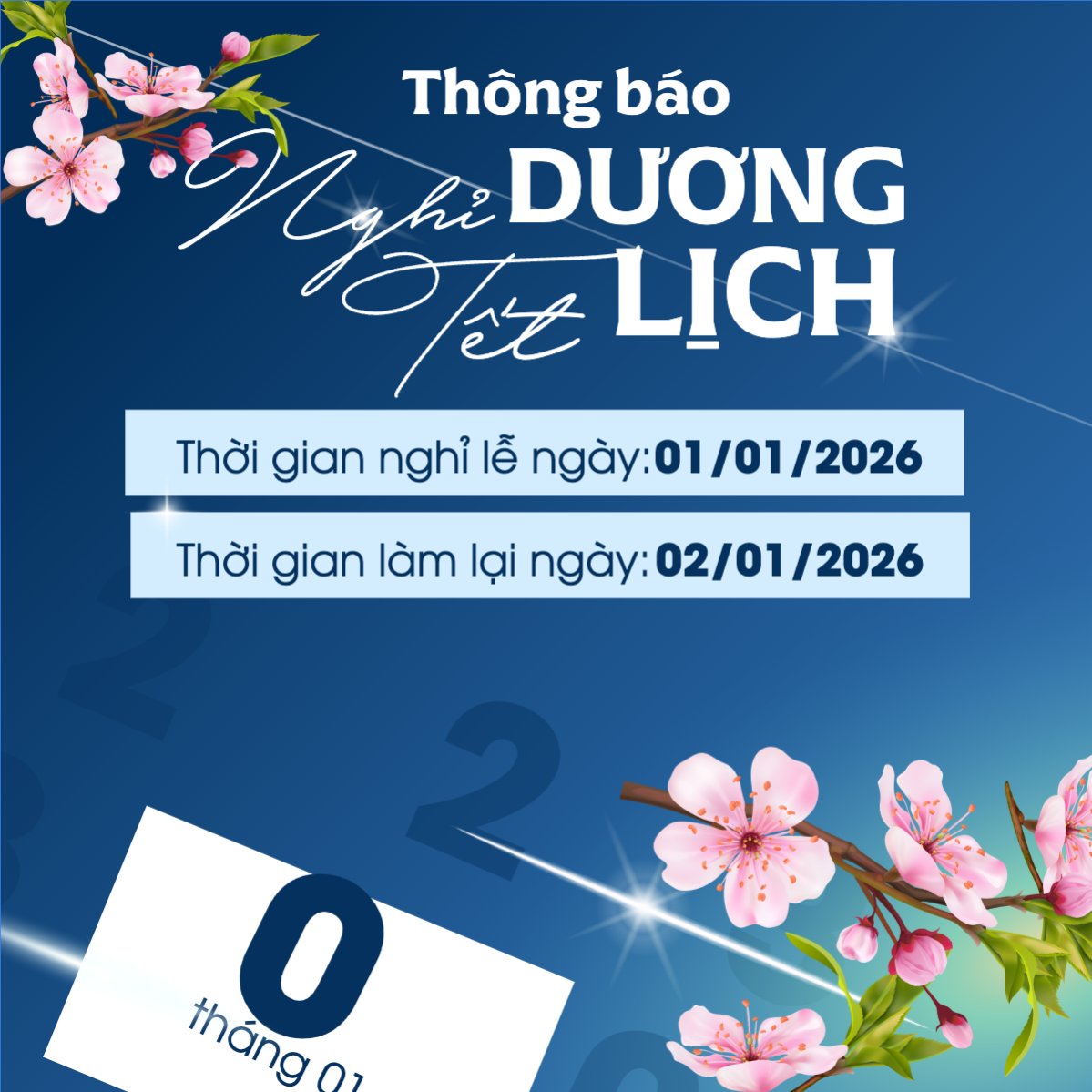Mẫu Bài post MXH vuông Thông báo nghỉ tết dương lịch — LayerPic