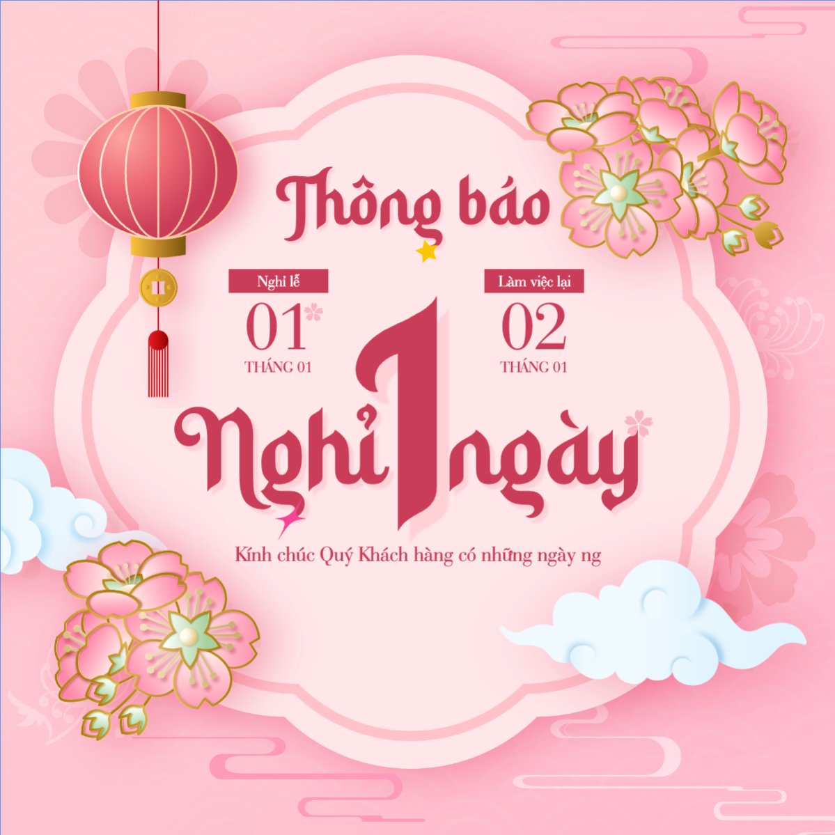 Mẫu Bài post MXH vuông Thông báo lịch nghỉ Tết dương lịch 2026 — LayerPic