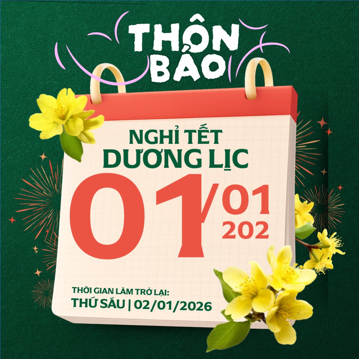 Mẫu Bài post MXH vuông Thông báo nghỉ tết dương lịch — LayerPic