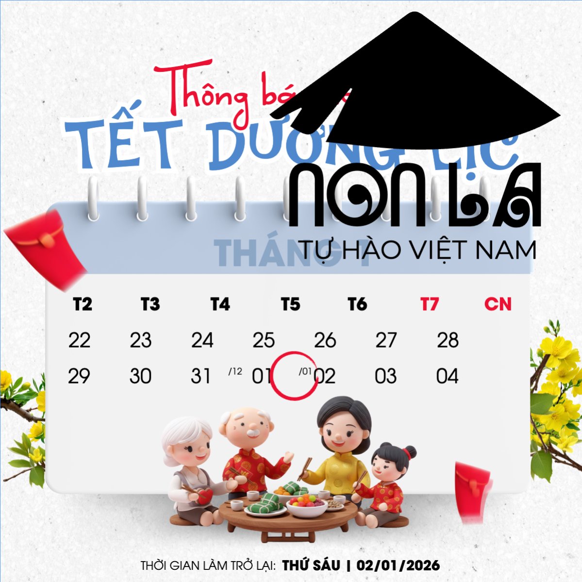 Mẫu Bài post MXH vuông Thông báo nghỉ tết dương lịch — LayerPic