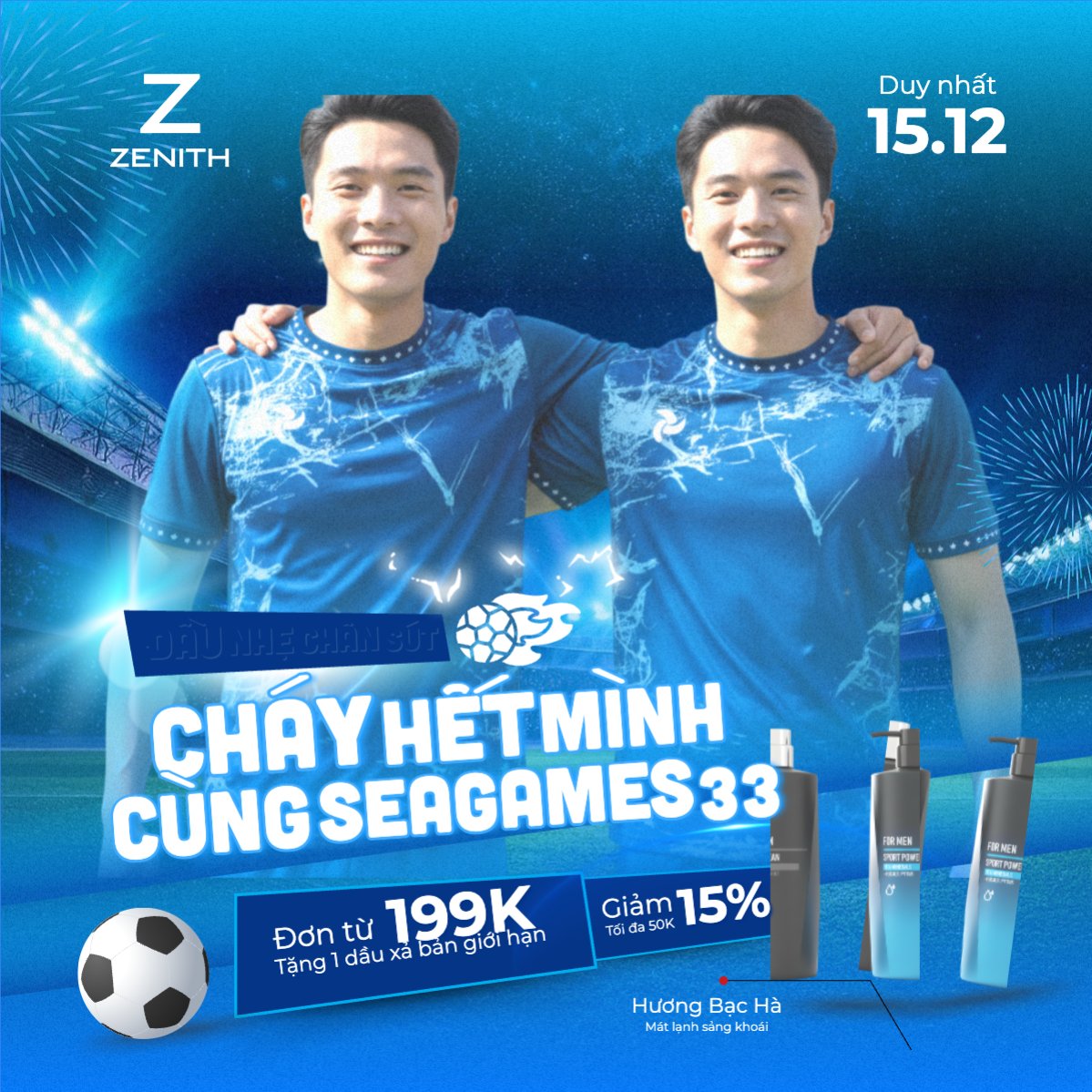 Mẫu Bài post MXH vuông Đầu nhẹ chân sút cháy hết mình cùng Seagame 33 — LayerPic