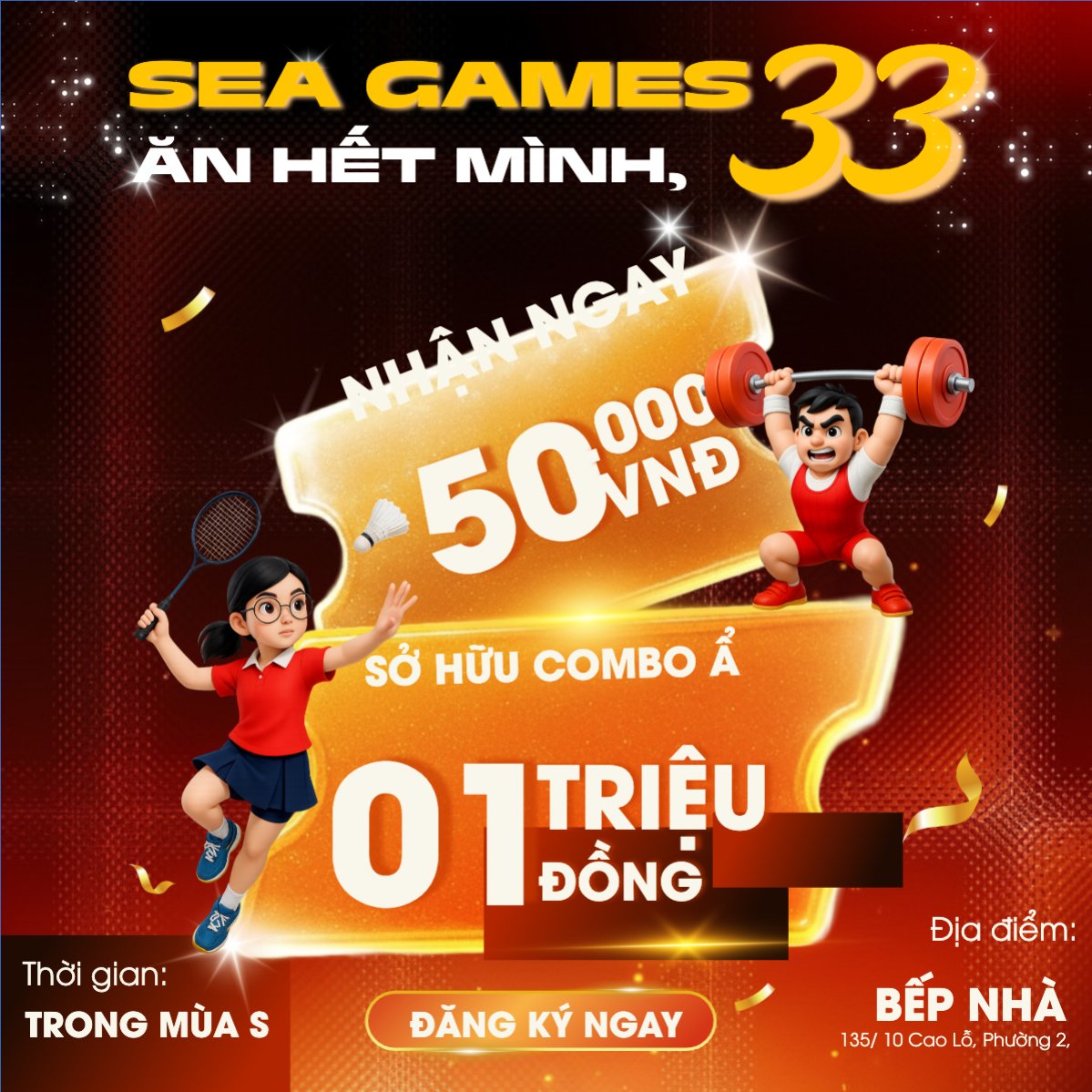 Mẫu Bài post MXH vuông Ăn hết mình, cổ vũ hết ga — LayerPic