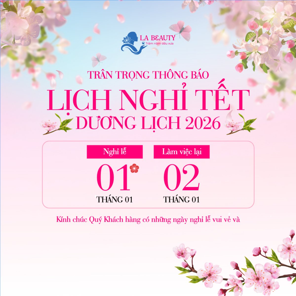 Mẫu Bài post MXH vuông Thông báo lịch nghỉ Tết dương lịch 2026 — LayerPic