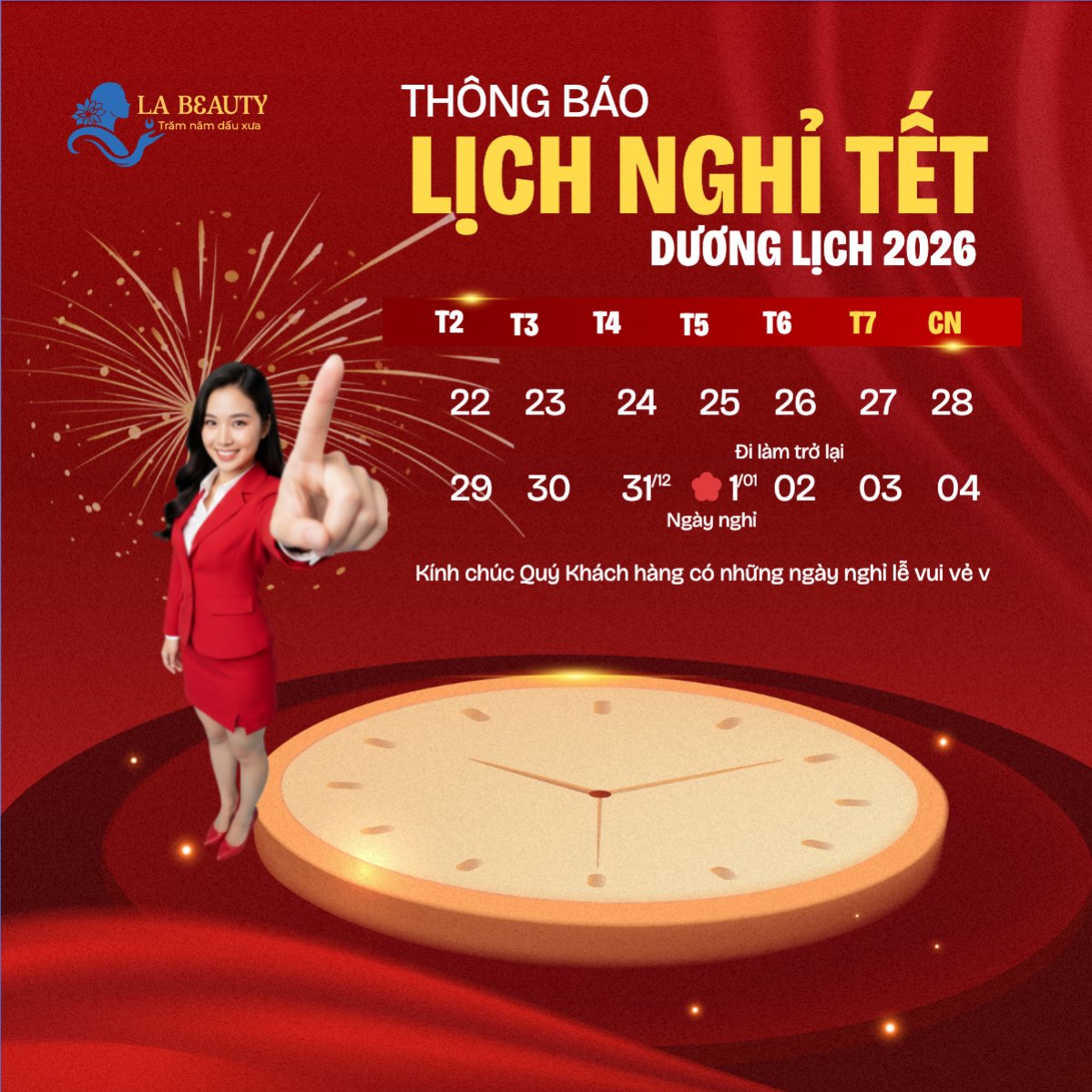 Mẫu Bài post MXH vuông Thông báo lịch nghỉ Tết dương lịch 2026 — LayerPic