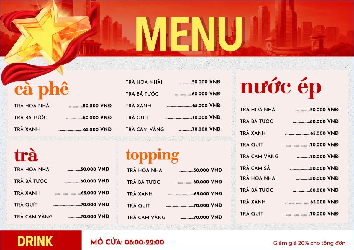 Mẫu Menu tờ rời (ngang) Menu nước ngày lễ — LayerPic