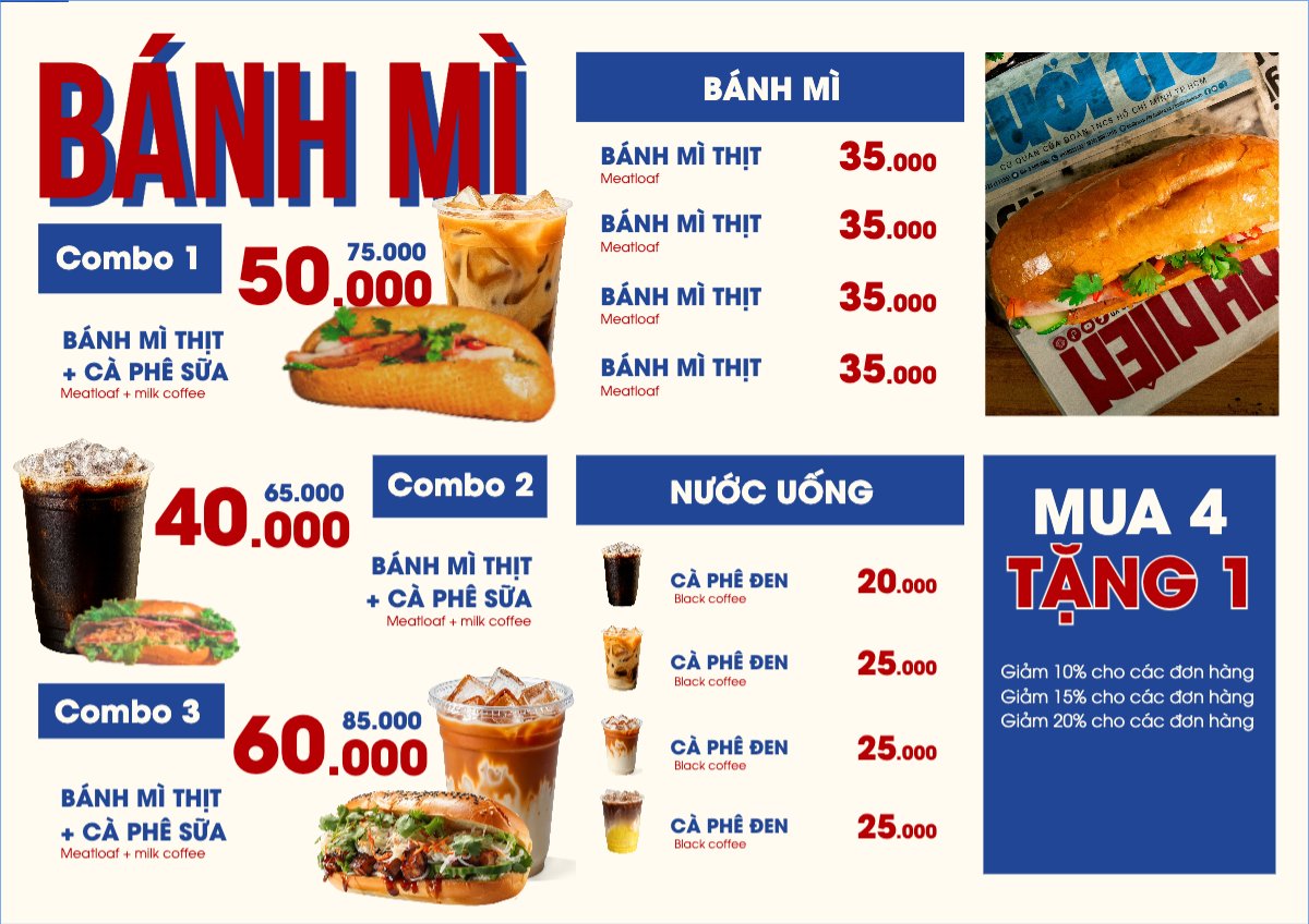 Mẫu Menu tờ rời (ngang) Menu bánh mì — LayerPic